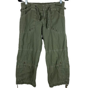 Lucy Women's Cargo Waist Tie Army Green Capris Quick Dry Size Small EUC